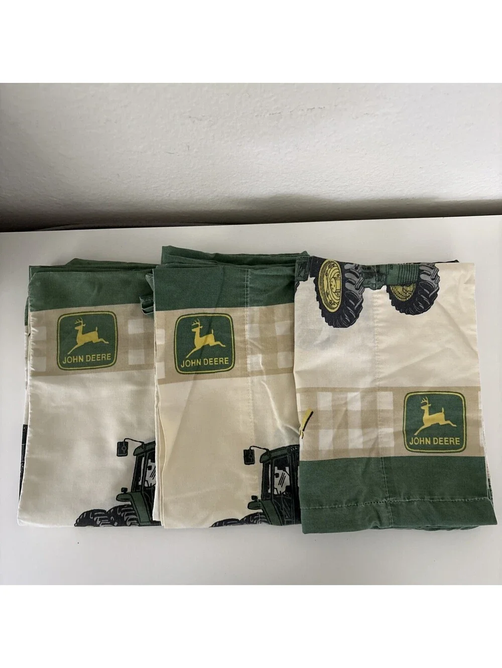 Vintage 90s John Deere Tractor Pillowcases Nothing Runs like a Deere Lot of 3